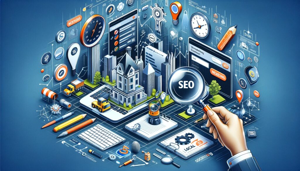 Contracting business website SEO checklist for local search, service pages, reviews, page speed, and estimate requests.