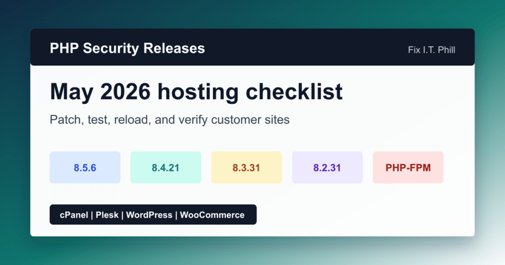 PHP May 2026 security release checklist for hosting servers with cPanel Plesk WordPress and PHP FPM verification