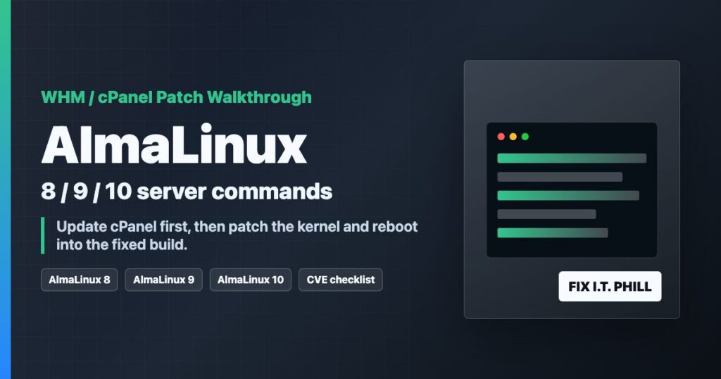 AlmaLinux 8 web server migration and patch planning checklist for cPanel, backups, PHP compatibility, DNS cutover, and verification